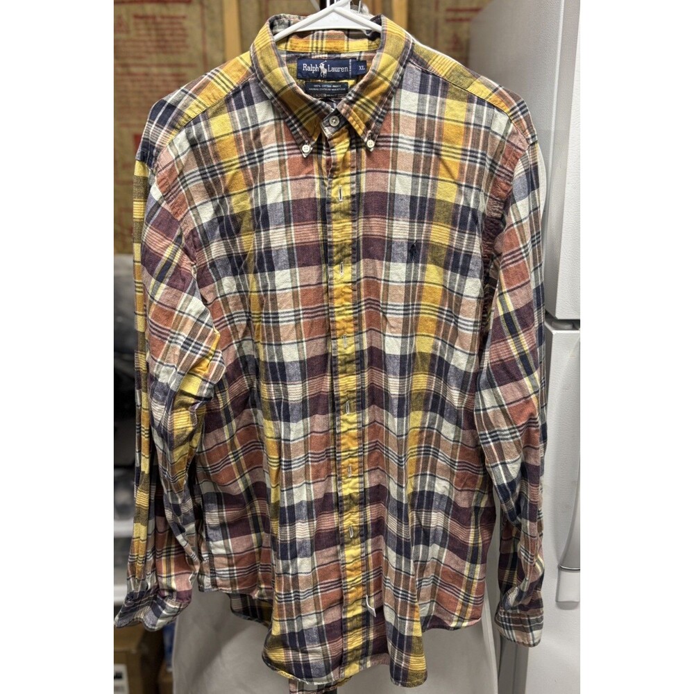 Polo Ralph Lauren XL Madras Plaid Shirt Multicolor Cotton Long Sleeve